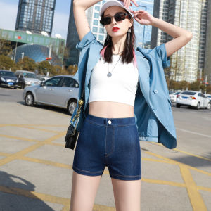 LYQ YRF สูง ยืดได้ เดนิม กางเกงขาสั้น ผู้หญิง ฤดูร้อน บาง Super Short High เอว ป้องกันแสง รัดรูป Fit Jacket กางเกงขาสั้น ลำลอง