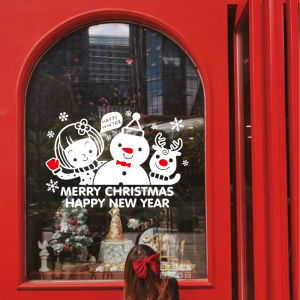 Christmas New Year Decorative Stickers Waterproof Glass Door Snowflake Snowman Sticker Shop Window Display Modern Simple Style