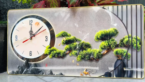 (100% ẢNH CHỤP) Tranh đồng hồ tráng gương cây tùng phong thủy trang trí decor quà tặng khai trương tân gia