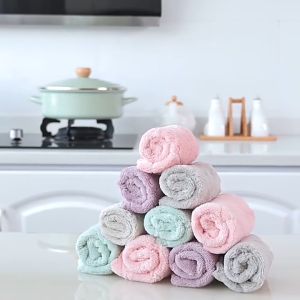 Microfiber Kitchen Towel Cleaning Cloth Dish Towel Absorbent Scouring Pad Dish Wipes Towel Household Cleaning Wash Rag Oil Cleaning Absorbent Cleaning Cloth Random Color CNY Gift Present