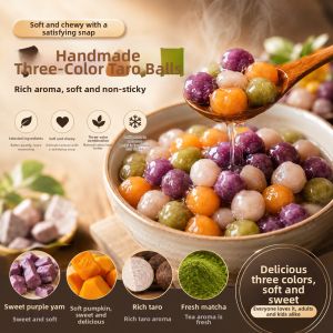 Natural Handmade Tri-color Taro Balls for Desserts and Drinks