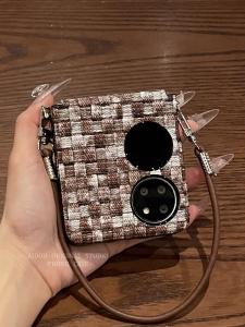 Huawei Pocket2 Xiaomi MIX Flip Protective Case Fashionable Knitted Pattern Tea Rose 3D Handheld Crossbody Phone Cover