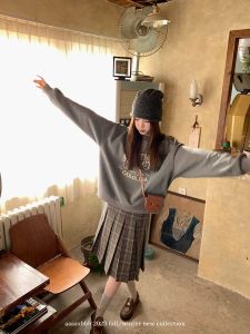 Aaaaxbbb School Uniform Season Plaid Box Pleat High Waist Slim Short Skirt Womens Business Casual Mid-Length Gingham Skirts