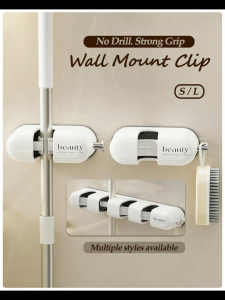 Broom Mop Holder with Hooks Wall Mounted Broom Storage Rack No Drilling Self-Adhesive Kitchens Organizer Multifunction