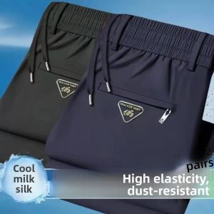 Ice Silk Casual Pants Womens Summer Thin Breathable Loose Elastic Straight Leg Sport Pants High Elasticity Polyester Fiber