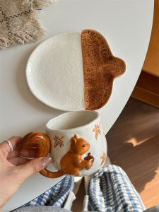 Christmas Gift Handmade Ceramic Squirrel Cup And Plate Creative 3D Gift Box Cute Coffee Water Cup for All Seasons