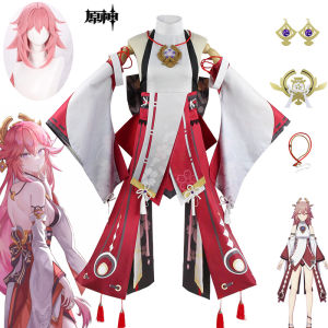 Anime Genshin Impact Yae Miko Cosplay Costumes Yae Publishing House Witch Kimono Dress Sets With Headwear Accessories Halloween Role Play Clothes