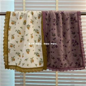 PAMPAS | Floral Coral Velvet Lace Trim Highly Absorbent Face Towel