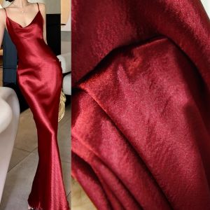 Red glossy soft double-sided crepe fabric design clothing fabric evening dress suspender skirt stage clothing DIY