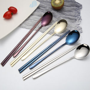 Portable Long Handle Chopsticks Set Stainless Steel 304 Korean Style Dinnerware Set Adult Student Cute Box Spoon Chopsticks