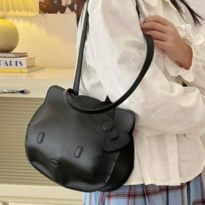 IU MISS Bow Kitty Cat Shoulder Bag PU Leather Japanese Style KT Cat Tote Bag Portable Cute Cartoon Handbag Girls