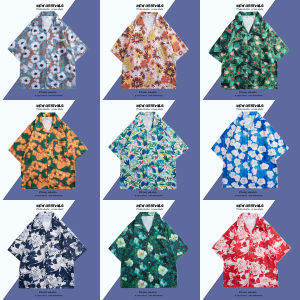 Hawaii Floral Print Loose Short Sleeve Shirt Summer Youth Trend Beach Vacation Casual Cotton Polyester Mens Fashion Shirt