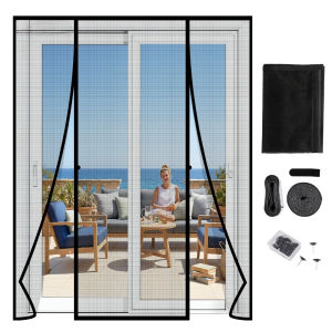 Magnetic Screen Door Screen Double-Sided Opening Screen Reinforced Mesh with Strong Magnets for French Front Patio Sliding Doors