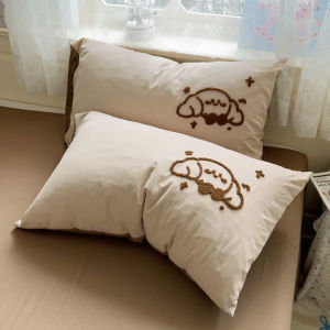 Cute Monster Cotton Pillowcases Set of Two Cartoon Washed Towel Embroidery Single Person Pillow Covers Bedding Accessories
