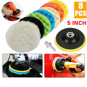 8Pcs 5นิ้วที่จับขนสัตว์จานรองแบบเกลียวแผ่นขัดชุดแว็กซ์เครื่องขัดเงารถเครื่องมือ