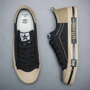 Casual Canvas Shoes Mens Spring Autumn Color Block Soft Bottom Breathable Loose Fit Sports Shoes round Toe Rubber Outsole
