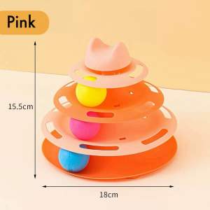 Mainan Kucing Cat Tower 4 Layer Track Toy Spinning Ball Interactive Cat Toy with Feather Kitty Self Play