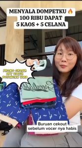 Paket 100Ribu Dapat 5 Setelan Pakaian Anak 5 Kaos + 5 Celana Pendek Cinos Motif Polos Usia 2 -13 Tahun