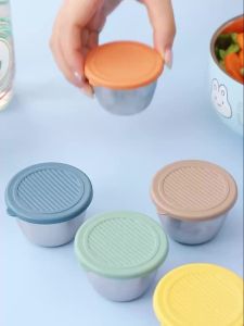 WORTHBUY | Mini Sauce Container 304 Stainless Steel Salad Sauce Box Picnic Portable Leak-proof Food Storage Box Dipping Sauce Cup With Lid