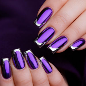 Double-Color Bright Finish Medium Square fake Nails French Style Purple Silver Black Golden Combo Press-On False Nails art set