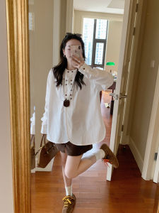 เสื้อเชิ้ตคอโปโลทรงหลวมสำหรับผู้หญิง ทรงหลวม แขนยาว ทรงหลวม ฤดูใบไม้ผลิและฤดูใบไม้ร่วง สไตล์เกาหลี คอลเลกชันฤดูใบไม้ผลิ 2025