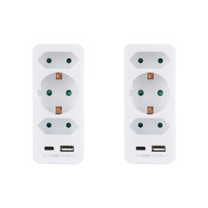 Ổ Cắm Điện Đa Năng Gắn Tường 2 Ổ Cắm Kép 1 Ổ Cắm Có Tiếp Đất 1 Cổng Type-C 1 Cổng USB Công Suất Cao 2500W Thiết Kế Di Động