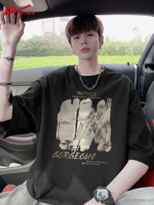 New Chinese Style Short Sleeve T-Shirt Mens Summer Heavyweight Pure Cotton Trendy Brand Male Upper Apparel Casual Creative Interest Print