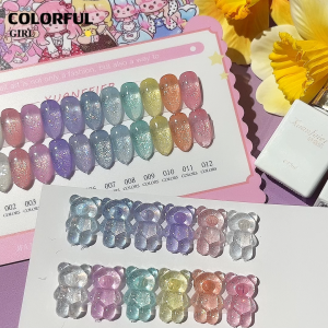 【พร้อมส่ง】XUANFEIER สีเจลแฟลช 12สี   สีทาเล็บเจล 12สี  สีเจลกลิซเตอร์ 12สี（XUANFEIER) สีเจล12สี สีเจลแฟลช   แถม ชาร์ทสี (แถม ชาร์ทสี ทามาให้แล้ว)