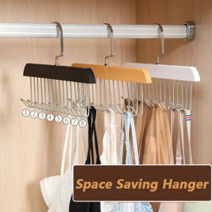 Hot Sale🔥Multi-hook Women Sling Hanger Wooden/Plastic Wardrobe Hanging Storage Holder Organizer Tie Belt Hat Bag Clothes Rack Hanger Space Saving