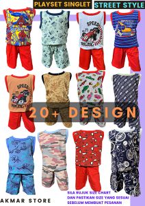 SINGLET SET BUDAK BOYS CLOTHING SETS BAJU BUDAK BOYS SLEEVELESS T-SHIRT SINGLET+SELUAR PENDEK 100% COTTON