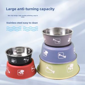 Anti-Tumble Dog Food Bowl Stainless Steel Bowl Dog Bowl Double Layer Thickened Non Slip Large Capacity Pet Feeding Basin Drinking Bowl