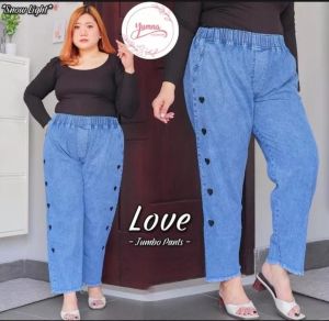CELANA BAGGY JEANS BORDIR LOVE/CELANA JEANS WANITA KOREA/BAGGY JEANS JUMBO BORDIR LOVE DEWASA KEKINIAN/COD