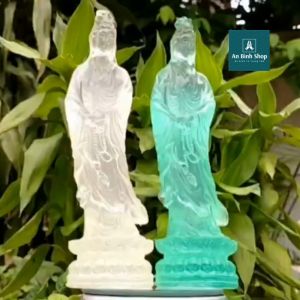 Tượng Quan Âm Bồ Tát đứng tòa sen - lưu ly thấu quang - trưng bày kệ tủ Decor không gian thờ Phật trang trí tiểu cảnh