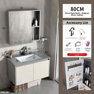 Creamy Style Integral Ceramic Sink Vanity Cabinet