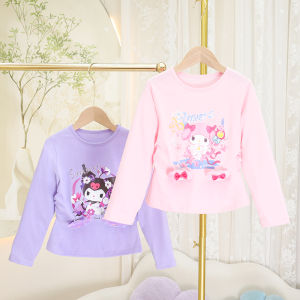 Fashionable Long Sleeve Girls T-Shirt Cute Childrens Base Shirt Spring Autumn Cotton round Neck Cartoon Print Sweat Absorbent