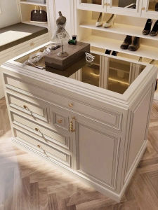 French Style Bedroom Walk-In Closet Jewelry Cabinet Luxury Island Cabinet Display Cream Style Storage Furniture