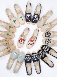 Spring Canvas Linen Woven Espadrille Platform Slip-On Lazy Fisherman Shoes Thick Bottom Height Increase Low Help Student White Shoes Women
