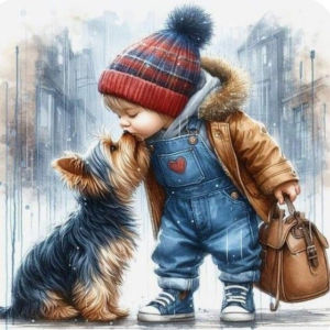 Huacan Cute Boy DIY Diamond Painting 5D Full Drill Fantasy Cartoon Dog Embroidery Rhinestones Craft Home Decor Kids Gift