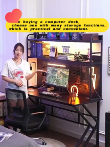 BMZAR Bàn làm việc Bàn Gaming Bàn học chân chữ K cong kèm kệ lửng cùng lỗ đi dây thông minh thiết kế Gỗ MDF 15mm đầy
