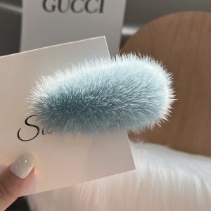Simple Pure Color Fur Hair Clip Adorable Plush BB Edge Clip Trendy Headwear Water Rabbit Fur Hair Clip Fashionable Hair Accessories