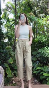 [freesize] เอว25-34 /สะโพก 36-42 /ยาว 32 /รอบขา 20 แฟชั่น 2019 รุ่นเกาหลีของเก้ากางเกงลำลองหญิงหลวมบาง DrawString เอวสูงกางเกงฮาเร็มขากางเกงขาสั้นสดใหม่