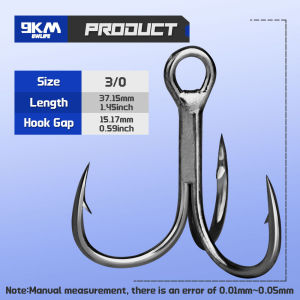9KM 25-50Pcs Black Treble Hooks Strong Saltwater Fishing Triple Hooks Replacement Hook Fishing Tackle