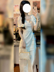 Young Womens New Chinese Style Qipao Dress High Waist Bubble Sleeve High Quality Summer Fashion Retro Commute Straight Cut