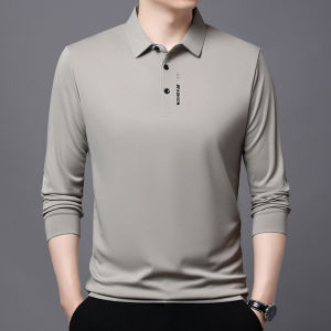 Pierre Cardin Mens Long Sleeve Silk Polo Shirt Casual Loose Fit Spring Autumn New Style Printed Wear-resistant Quick-drying Breathable