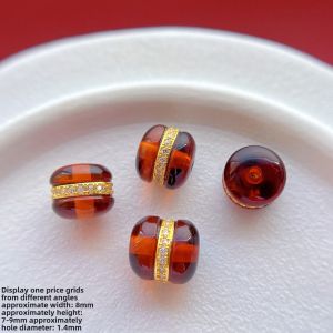 925 Antique Silver Plated Gold Natural Blood Amber Burger Bead Straight Tube Separator Waist Top DIY Cultural Play Accessories