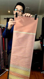 96.ผ้าไหมแกมฝ้าย ผ้าทอทั้งผืน ลายยกดอกลำพูน ยกล้านนา สีส้ม ชาไทย