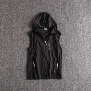 Mens Summer Thin Quick Dry Hooded Vest Jacket Outdoor Sleeveless Breathable Loose Running Sports Vest Standard Fit Zipper Closure