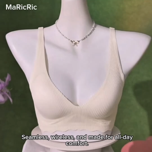 (SG InStock) MaRicRic Barely Touch V Neck Wireless Seamless Fixed Pad Bra (High Coverage. Bralette. Bratop) - TSB40