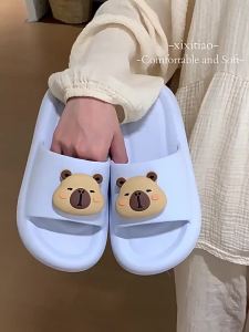 XIXITIAO รองเท้าแตะคู่ Capybara น่ารักฤดูร้อนนิ่มลายการ์ตูนที่น่ารักพื้นรองเท้า EVA สำหรับผู้ชายและผู้หญิงรองเท้าอาบน้ำกันลื่นที่ใช้ในครัวเรือน