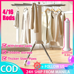 Thicken Drying Rack For Clothes With 4 Wheels Foldable Clothes Drying Rack Heavy-Duty Portable Racks With 4/16 Drying Rods Movable Adjustable Hanger Rack Organizer Space-Saving For Indoor Outdoor Balcony Camping